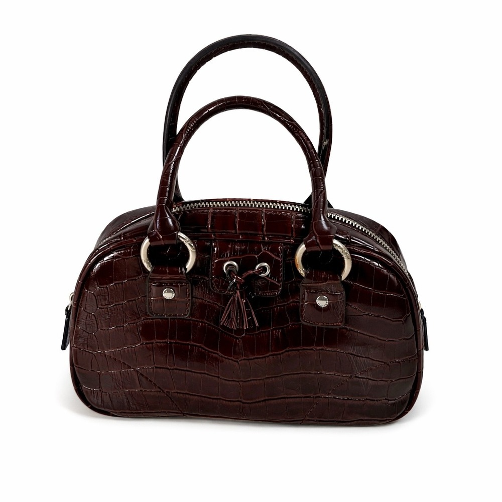 Tommy Hilfiger Satchel Handbag Burgundy Croc Embossed Faux Leather Tassel Bag